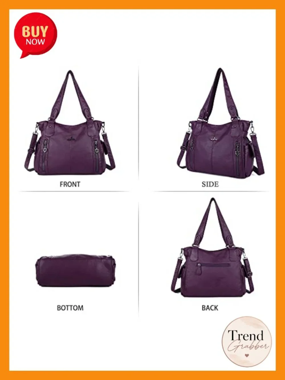 Washed PU Leather Women's Hobo Bag with Detachable Strap and Multiple Pockets